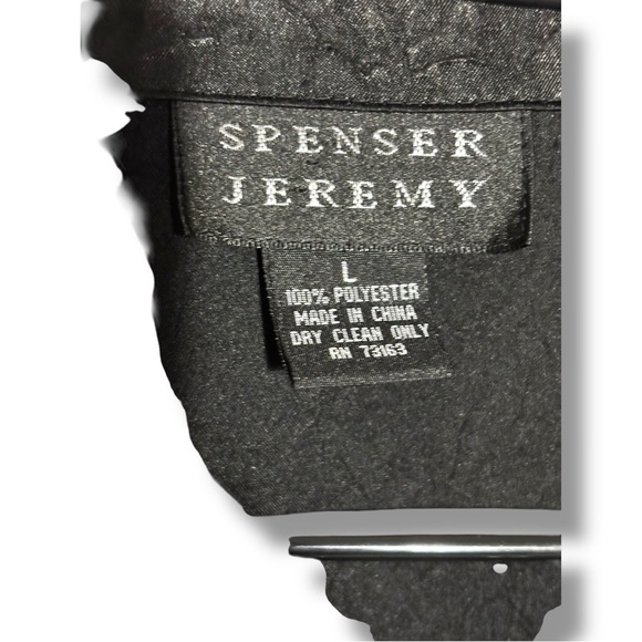 Spenser Jeremy Black Satin Long Sleeve Gold Buttons Collared Simple Chic Shirt - Picture 8 of 15